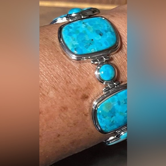 Vintage Designer BBJ Turquoise Southwestern Sterling Silver Toggle Bracelet New - Picture 2 of 4